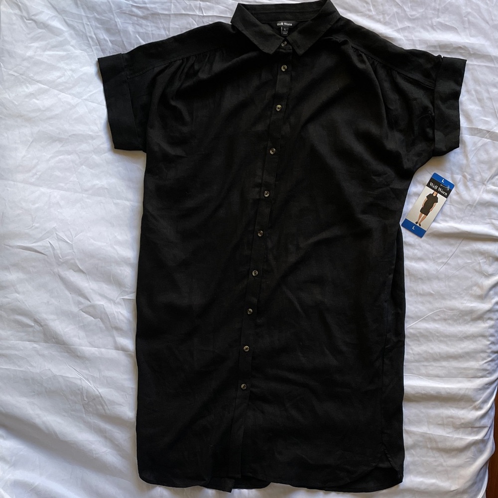 Well Worn Black Casual linen viscose Button Down dress